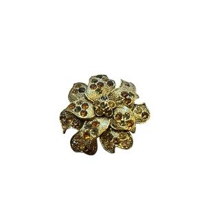 Liz‎ Claiborne Multi Layer Flower Brooch Gold Tone Rhinestones Women’s Jewelry
